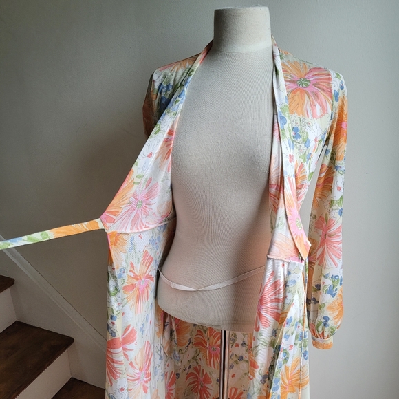 Rare Vtg OLGA Secret Wrap-Up Flower Burst Wrap Robe Small - Picture 5 of 11